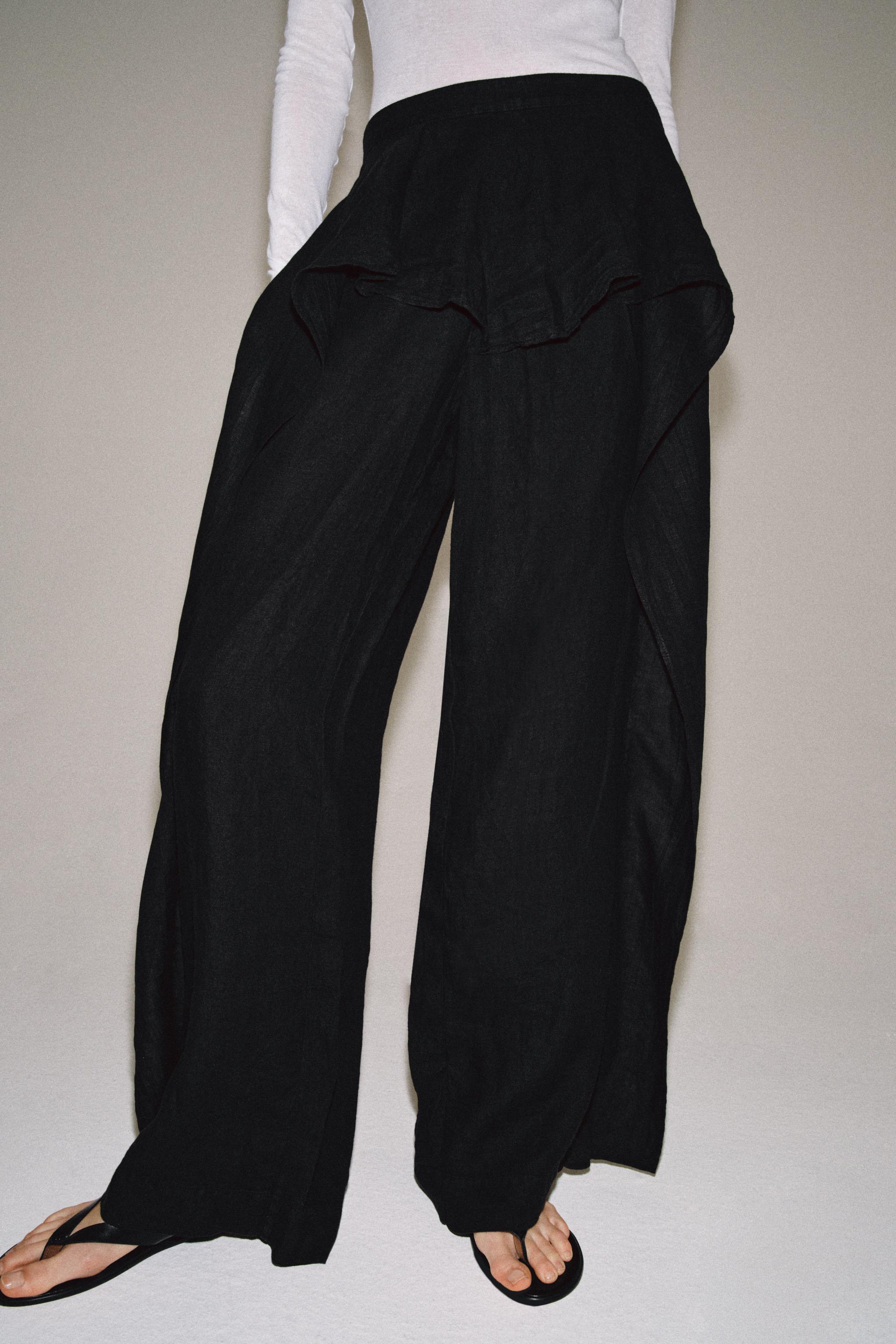 Zara ZW COLLECTION %100 KETEN FIRFIRLI PANTOLON görsel 4