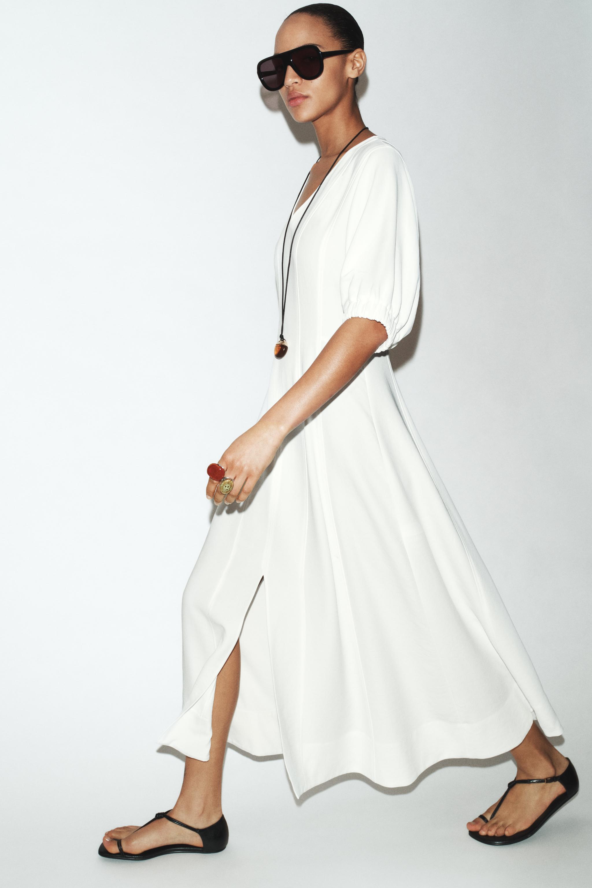 BALLOON SLEEVE MIDI DRESS