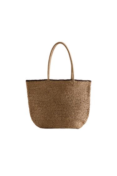 Zara PAPER BAG WITH TRIM DETAIL - Light beige