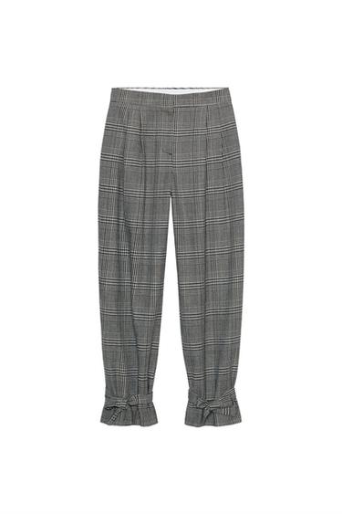 HOUNDSTOOTH TROUSERS WITH TIE HEM