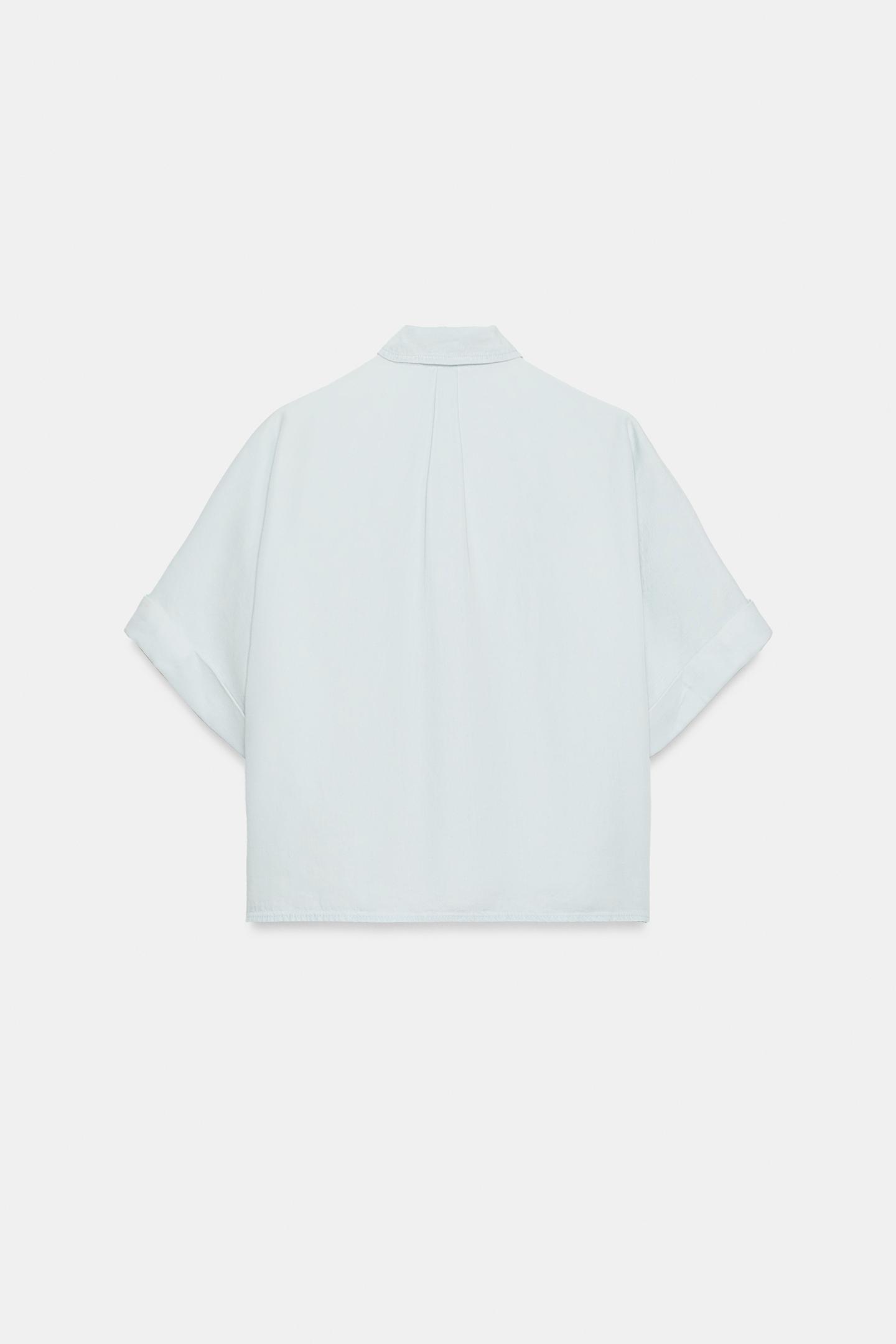 Женская рубашка Zara Flowy Short Sleeve, цвет: Светлый синий — фото 7