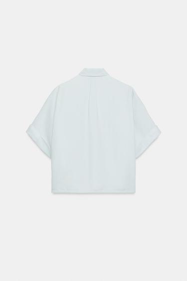 CHEMISE FLUIDE À MANCHES COURTES - Bleu clair de Zara - Image 6
