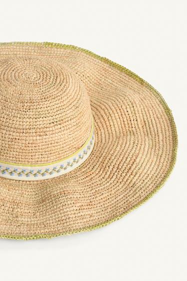 LIMITED EDITION EMBROIDERED RAFFIA HAT - Light beige by Zara