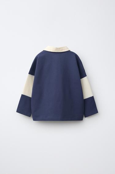 POLO EN MAILLE À RAYURES ET BRODERIES - Bleu de Zara