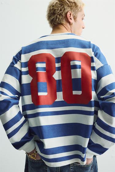 CAMISETA RAYAS NÚMERO - Blanco / Marino de Zara - Imagen 0