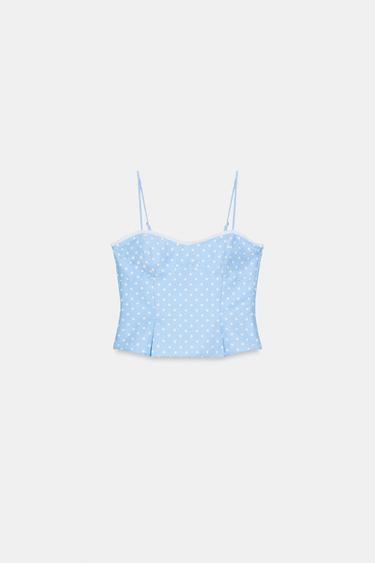 POLKA DOT TOP - White / Sky blue by Zara