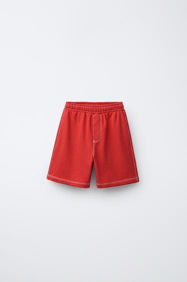 TOPSTITCHED PLUSH T-SHIRT AND BERMUDA SHORTS SET - Red by Zara - Image 3