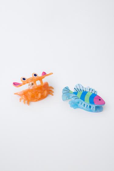 LOT DE DEUX PINCES POISSON ET CRABE - Rose fluo de Zara - Image 2