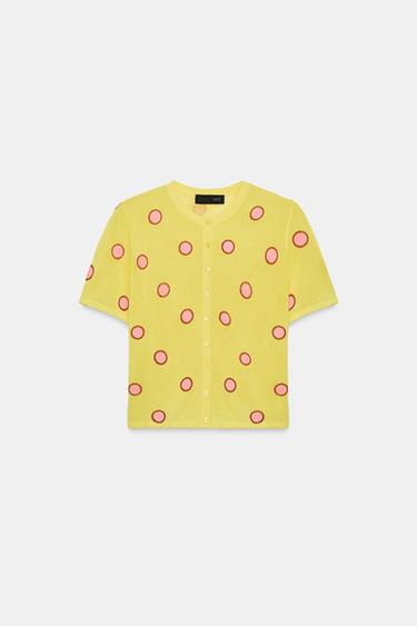 GILET JACQUARD EN MAILLE MANCHES COURTES - Jaune de Zara - Image 4