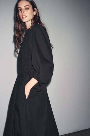 GATHERED POPLIN DRESS ZW COLLECTION - Black by Zara