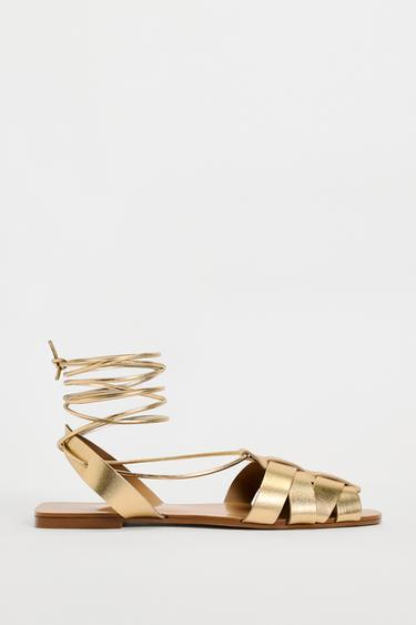 LEATHER CAGE SANDALS - Gold by Zara
