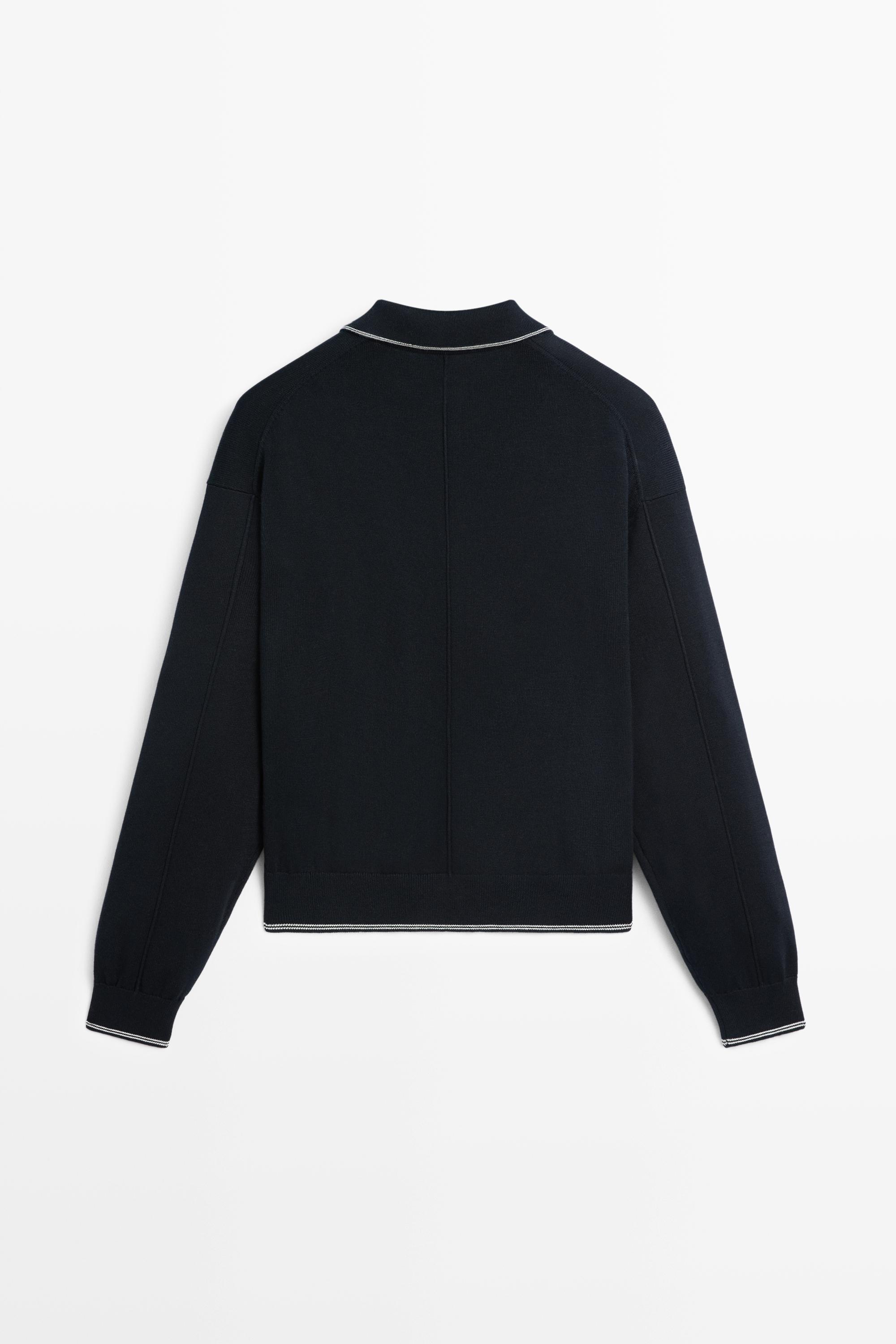 100% cotton contrast polo collar cardigan