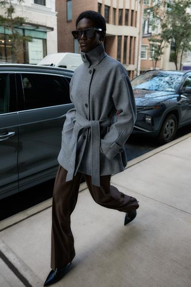 Zara SOFT DOUBLE-POSITION COLLAR COAT - Gray