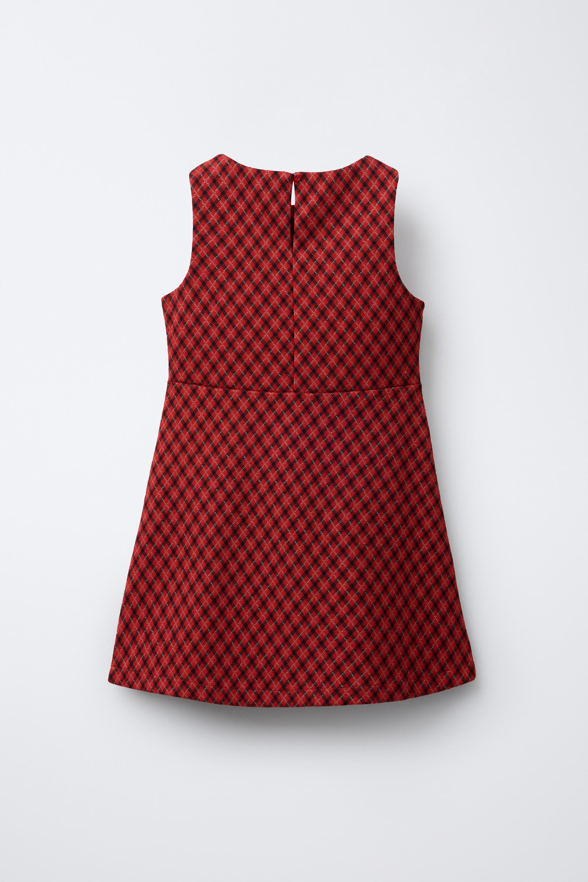 BOW TRIM PLAID DRESS