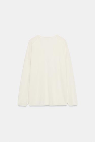 PULL EN MAILLE FINE COL EN V - Blanc de Zara - Image 4