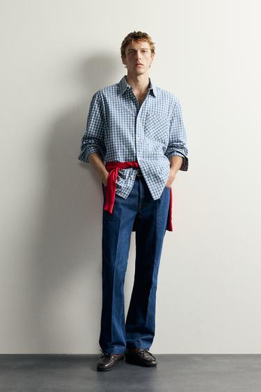 Zara AARON LEVINE X ZARA CHECKED TWILL SHIRT - Ecru / Blue