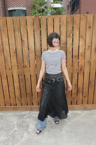 SHORT SLEEVE VISCOSE T-SHIRT - Stripes by Zara