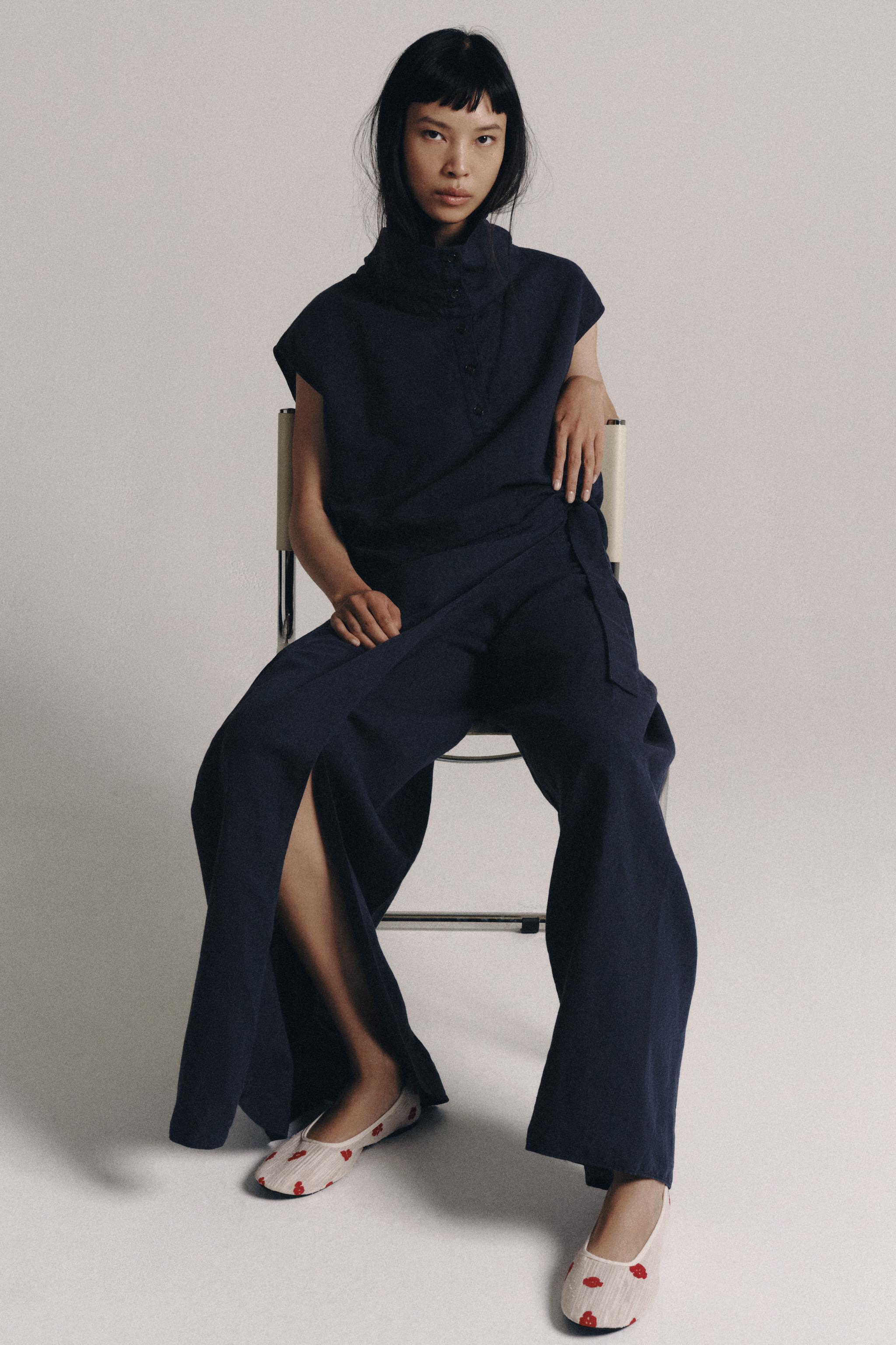 ZW COLLECTION LINEN SARONG TROUSERS — Navy blue