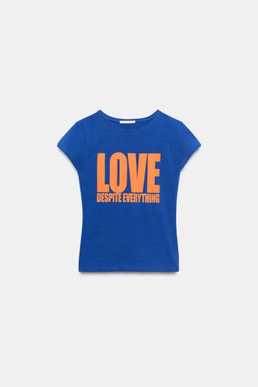 SHORT SLEEVE SLOGAN T-SHIRT - Bluish by Zara