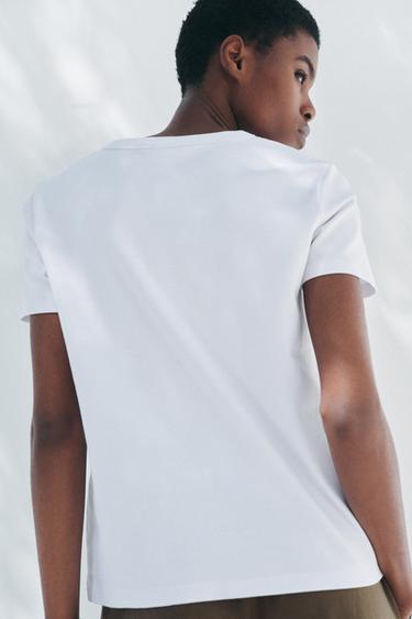 Zara INTERLOCK SHORT SLEEVE T-SHIRT - White