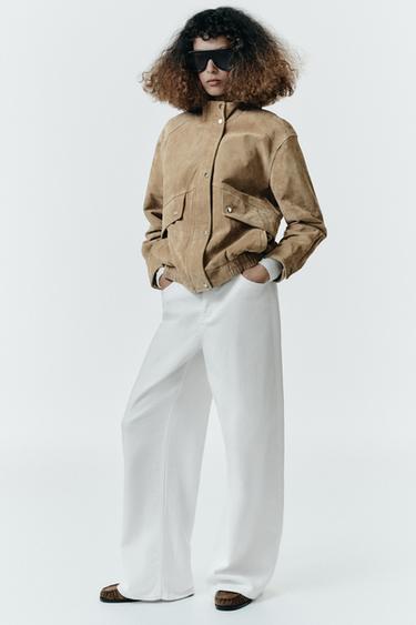 100% SUEDE LEATHER JACKET HIGH COLLAR - camel by Zara