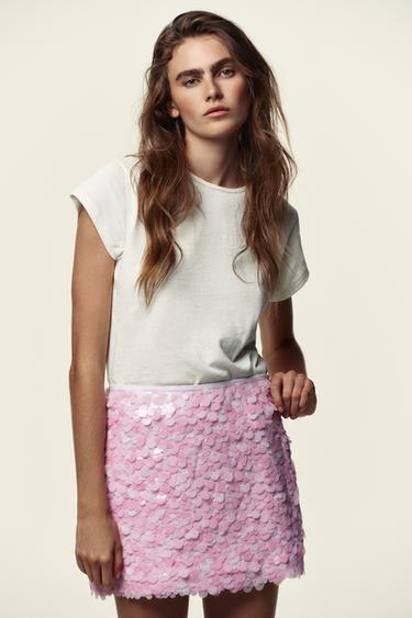 SEQUINNED MINISKIRT - Mid-pink by Zara