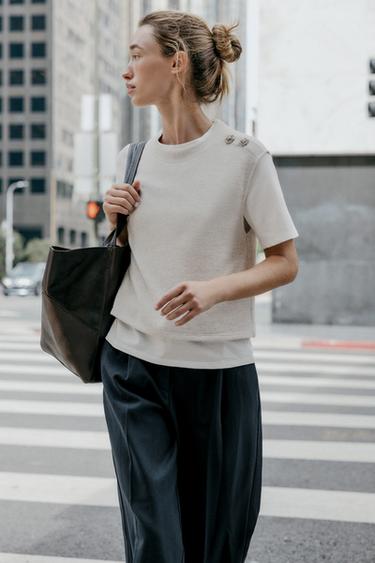 TOP BIMATIÈRE À BIJOU - Beige de Zara - Image 1