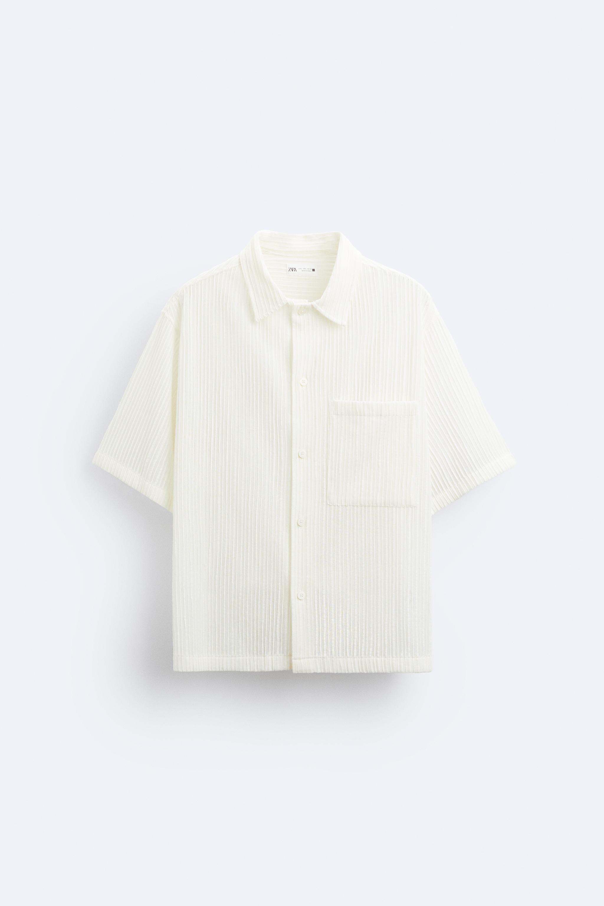 CAMISA COM TEXTURA DE CROCHÊ - Branco-marfim