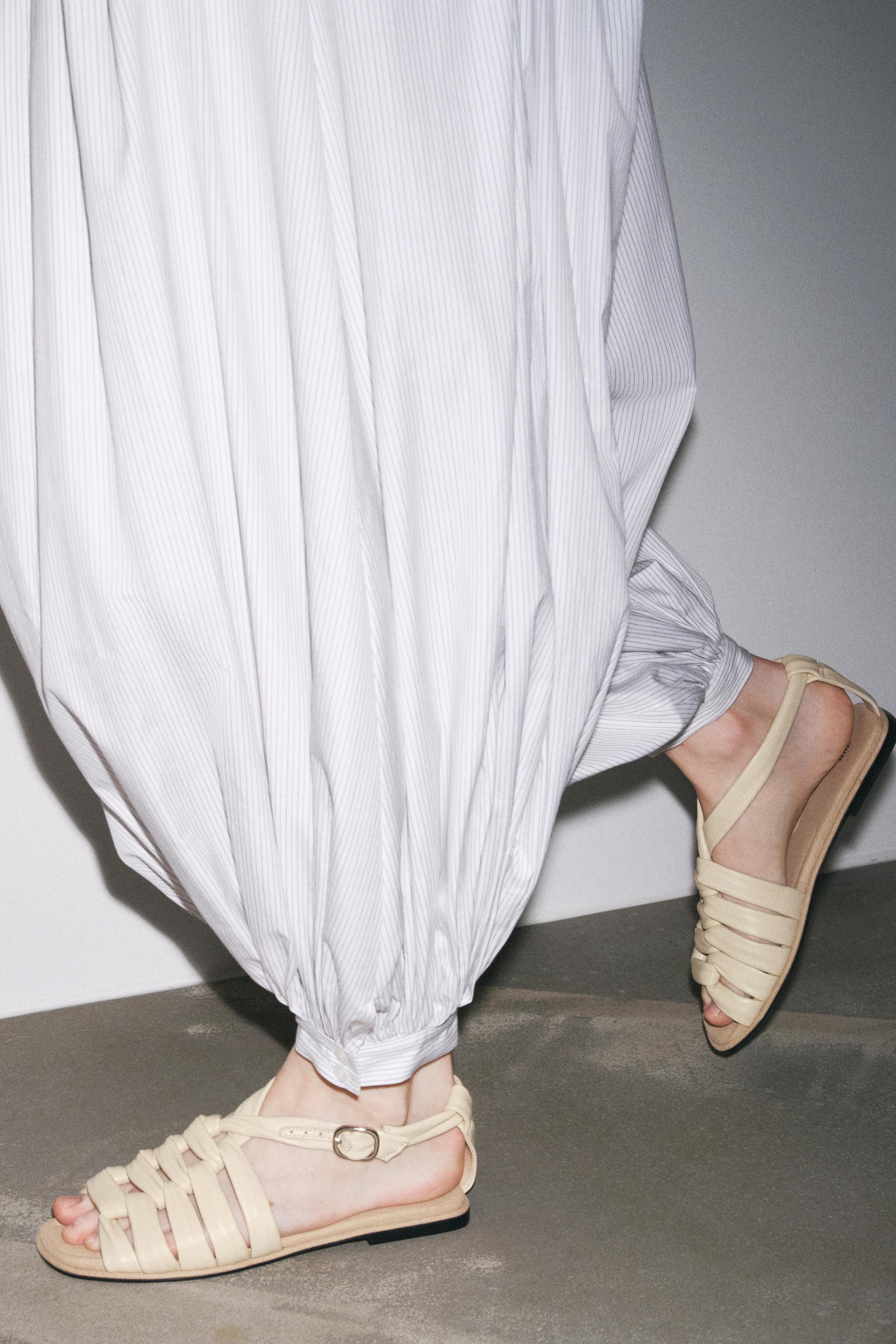 KNOTTED LEATHER SANDALS - Light yellow | ZARA United States