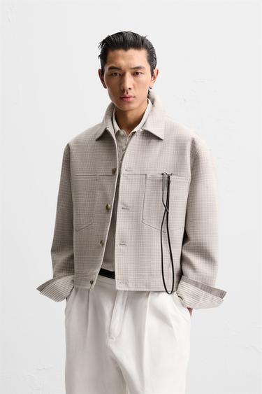 CHECKED CROPPED JACKET - Beige by Zara - Image 1
