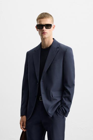 Zara TEXTURED PLAID BLAZER - Bluish