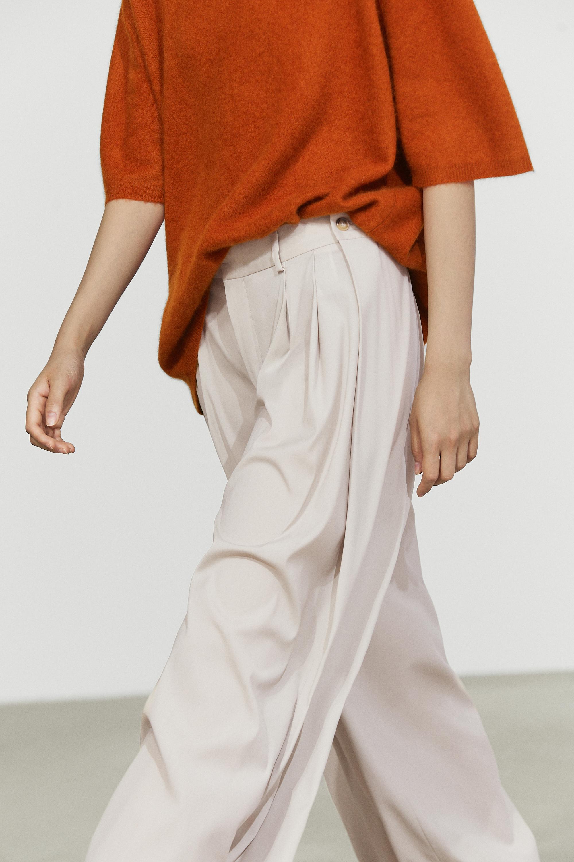 Wool blend darted pants with button detail