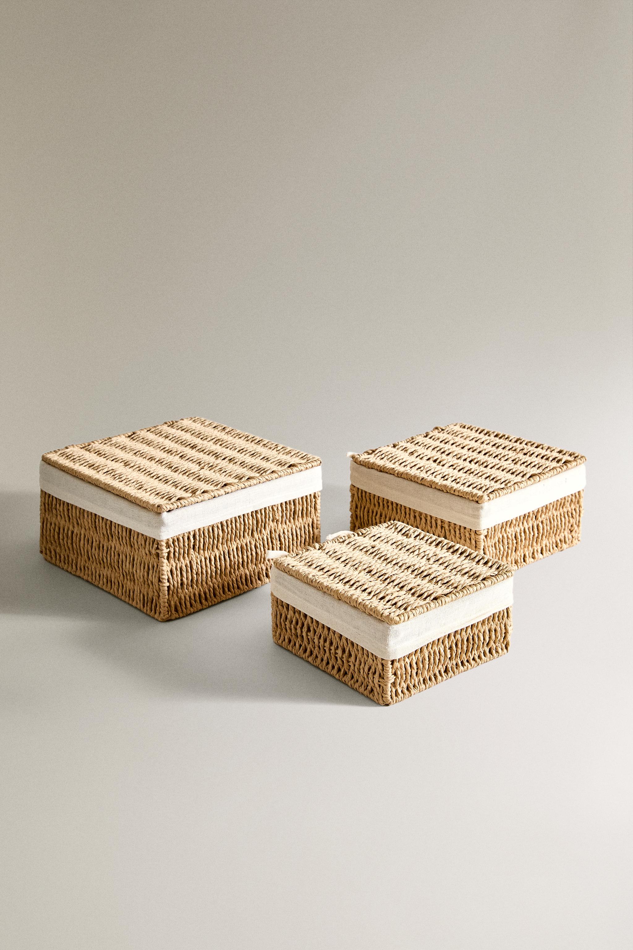 COTTON-LINED BASKET WITH LID
