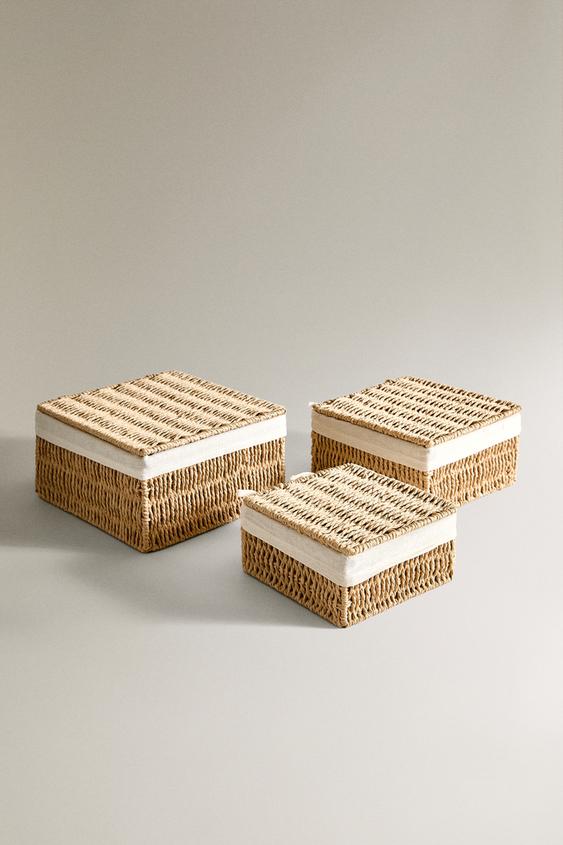COTTON-LINED BASKET WITH LID
