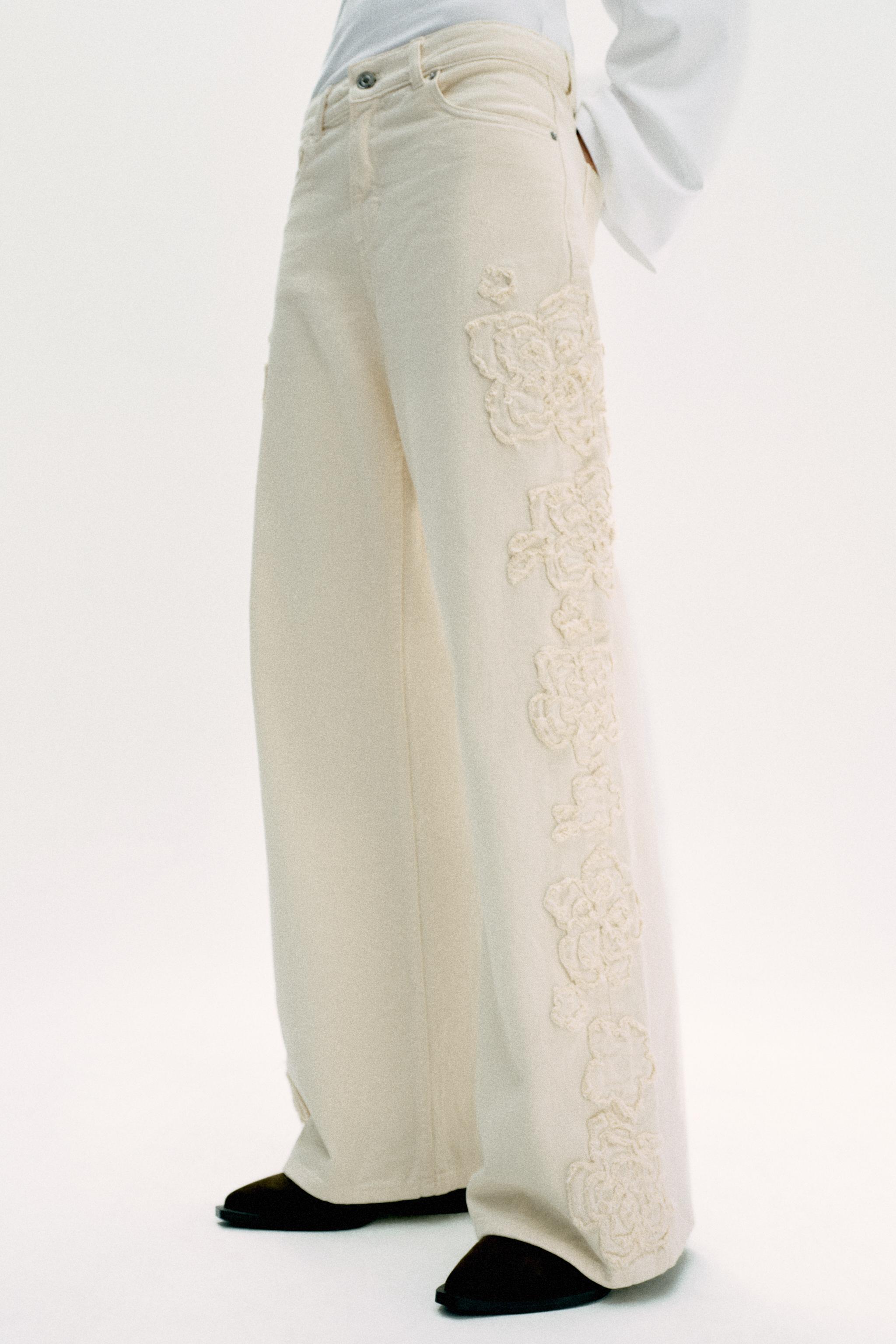 Женские джинсы Zara Z1975 MID-RISE WIDE-LEG STRUCTURED FLORAL JEANS — фото 2