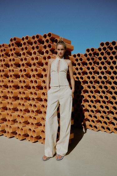 HALTER NECK TOP WITH EYELETS - Oyster-white by Zara - Image 0