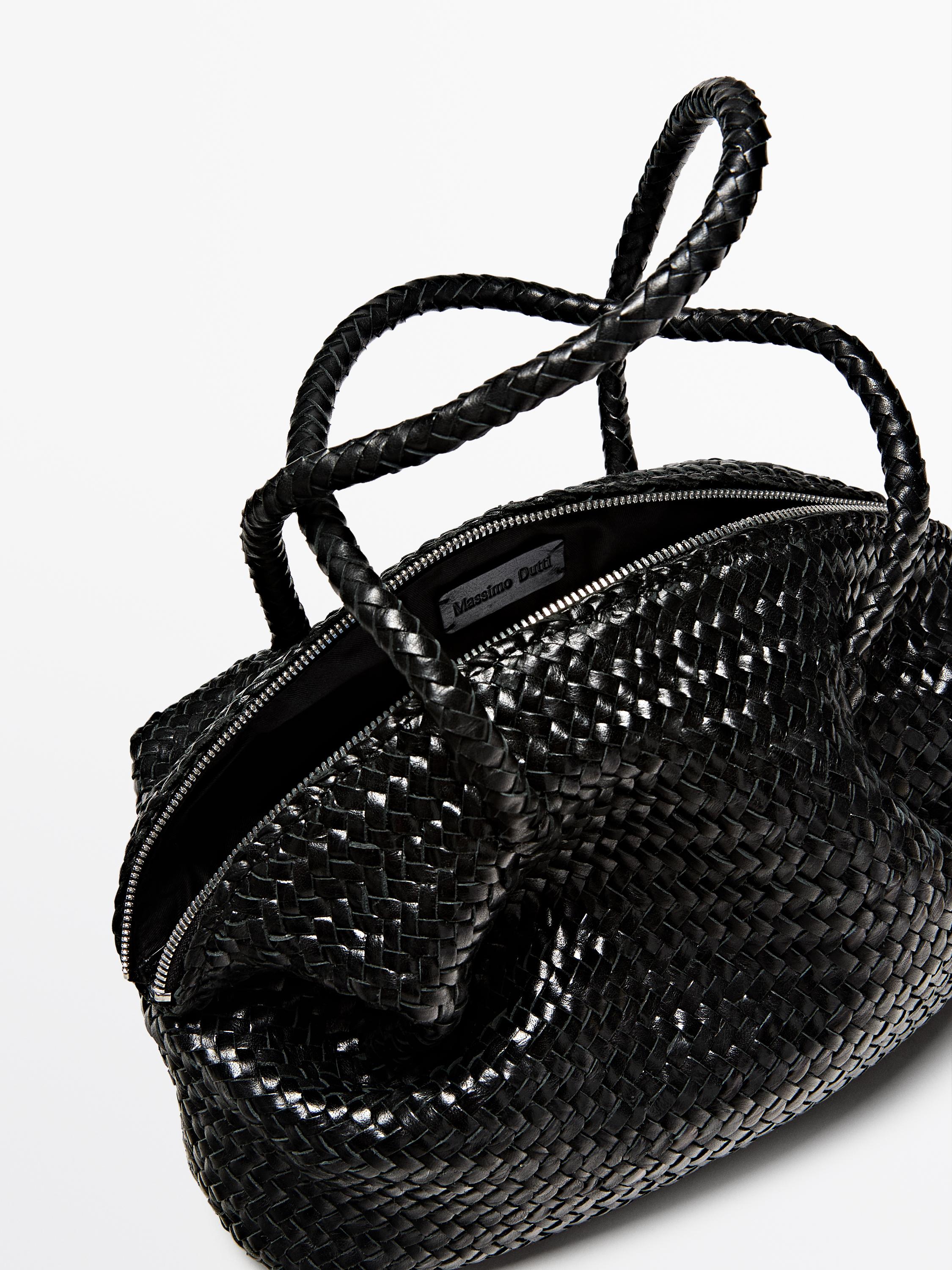 Braided nappa leather satchel bag