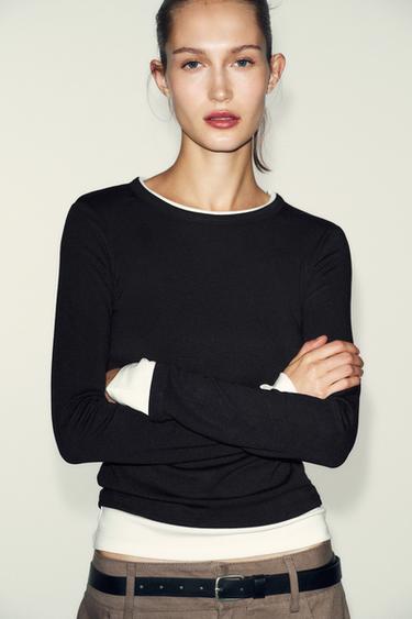 MOCK LAYER CONTRAST T-SHIRT - Black by Zara - Image 1