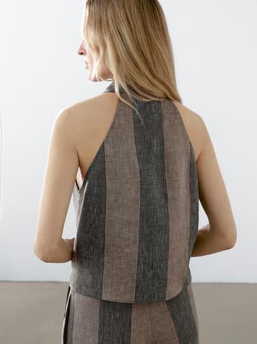 Zara Gathered halter top with contrast stripe - Black gold