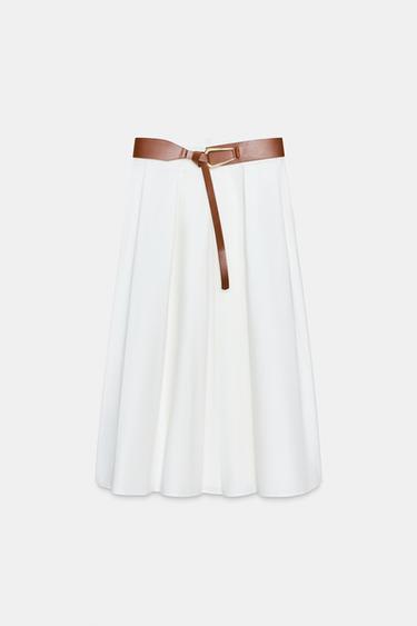 MIDI SKIRT WITH BELT - White by Zara