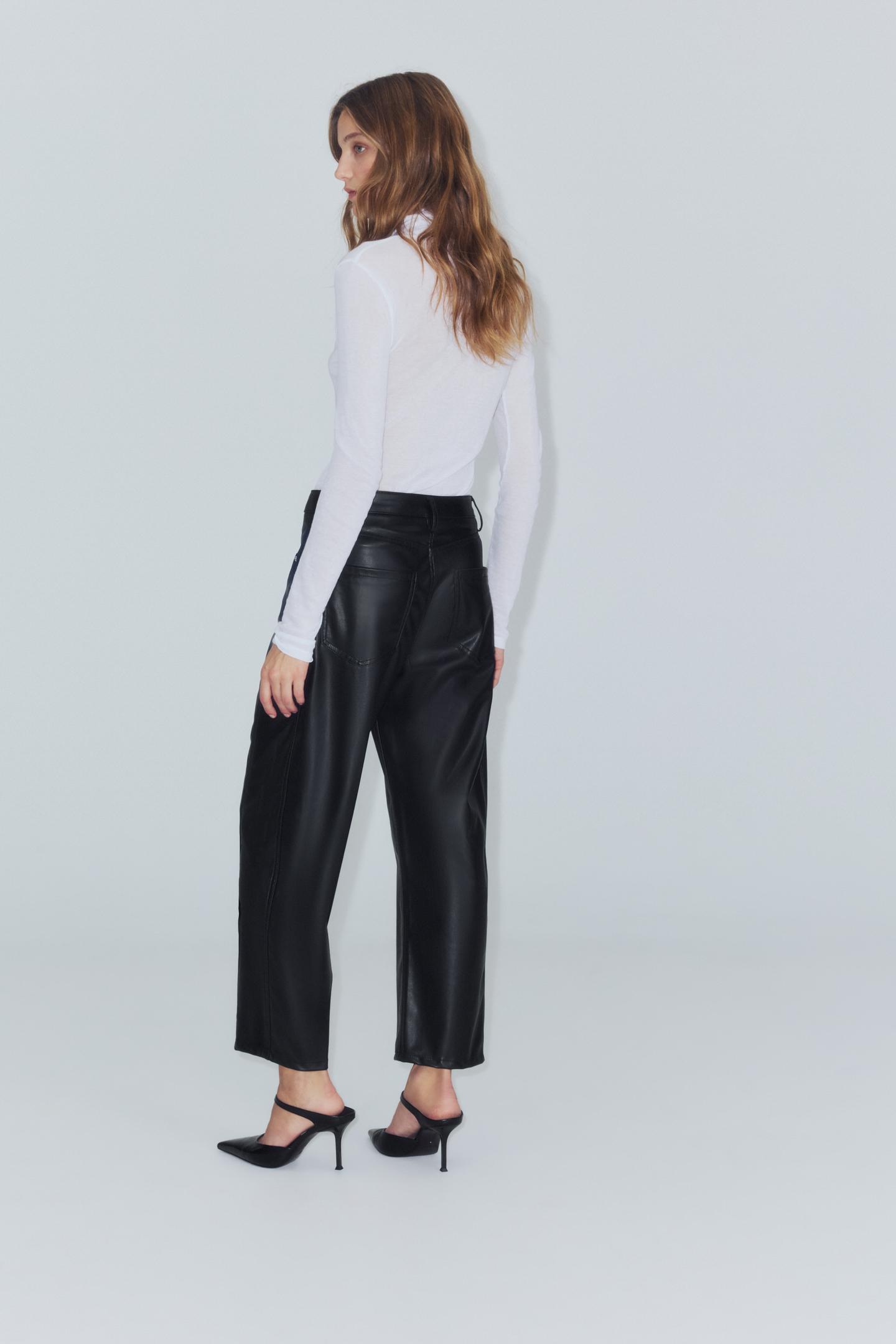 Женские брюки Zara ZW Collection Ankle Faux Leather, цвет: Чёрный — фото 4