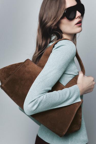 BOLSO PIEL SERRAJE DOBLE ASA - Marrón Coñac de Zara