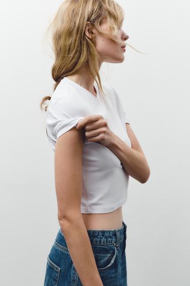 CROPPED STRETCH T-SHIRT - White by Zara - Image 2