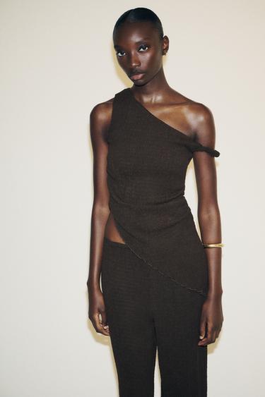 ASYMMETRIC TEXTURED TOP - Dark brown by Zara - Image 3