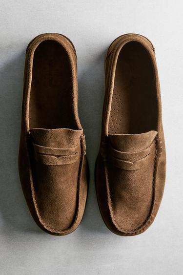 Zara Soft leather penny loafers - taupe brown - Image 0
