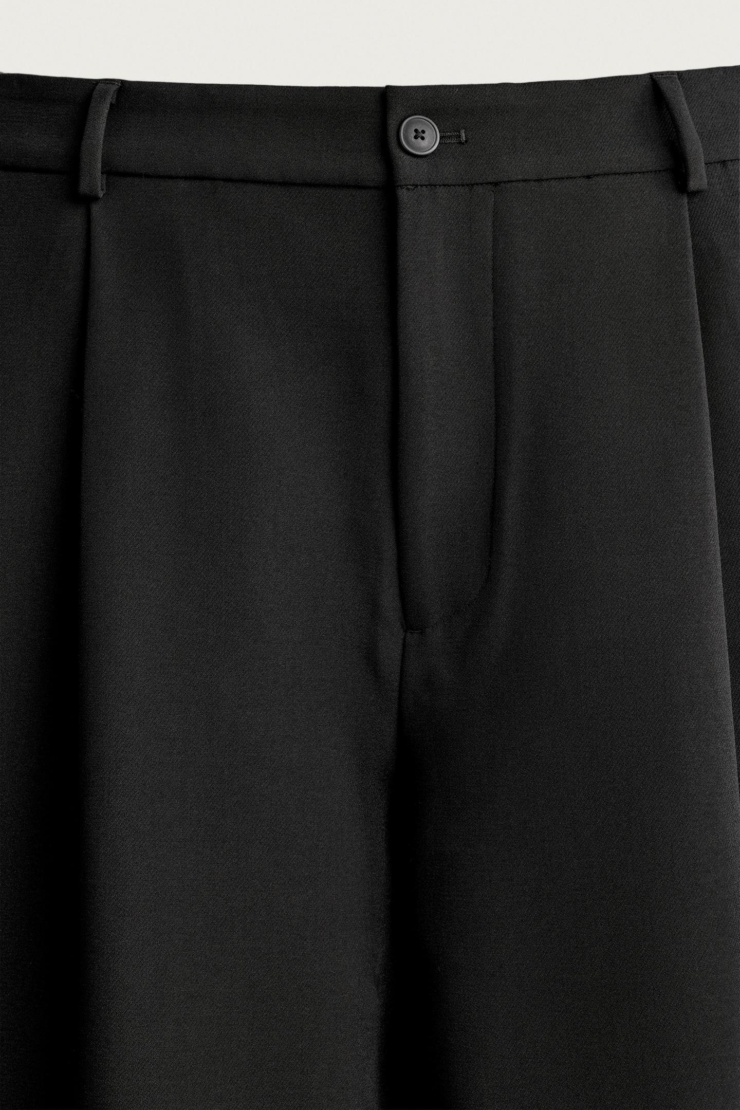 Мужские брюки Zara Relaxed Fit Pleated, цвет: Чёрный — фото 10
