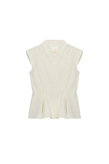 Zara ZW COLLECTION STRIPED PEPLUM SHIRT - Ecru