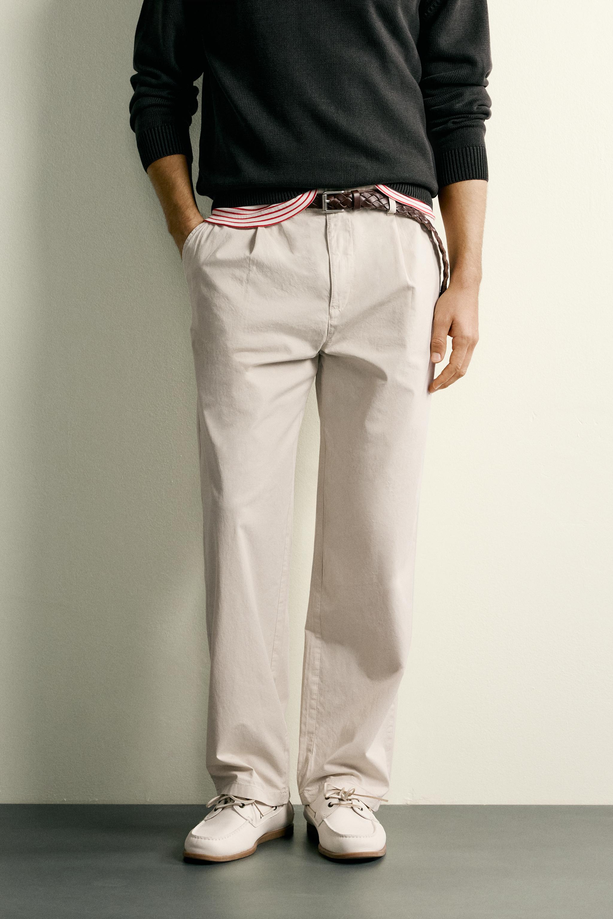 STRAIGHT-LEG PLEATED CHINOS - Ecru | ZARA Turkey