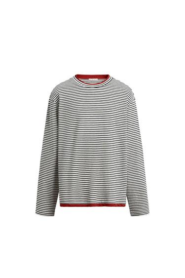 Zara CONTRAST STRIPED T-SHIRT - Oyster-white