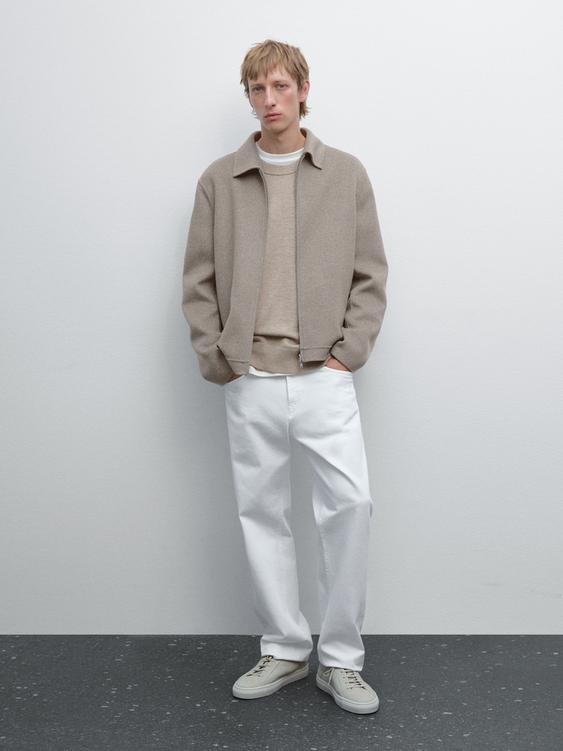 Double wool blend zip-up jacket